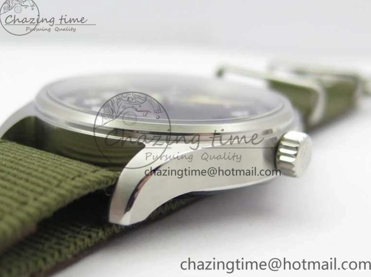 MIROTIME 0207 Fashionable Pilot IW326801 SS MK 1:1 Best Edition Black Dial on Green Nylon Strap MIYOTA 7122